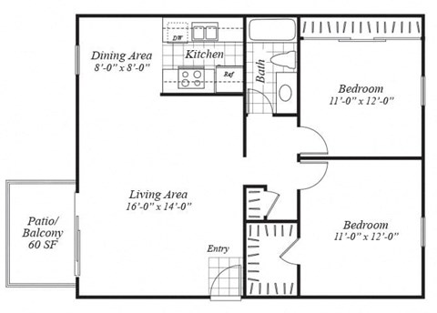 two bedroom floor plan at Turnleaf Apartments